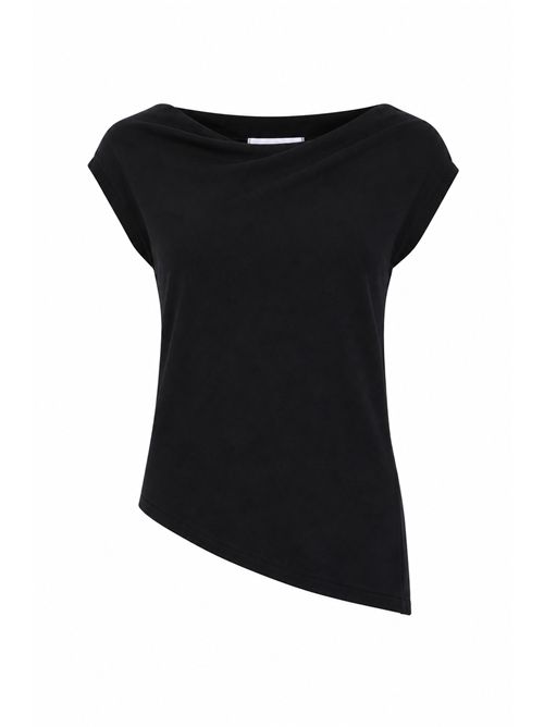 Top in ice cotton con scollo a barca Nero Alpha Studio | AD-6452C2002